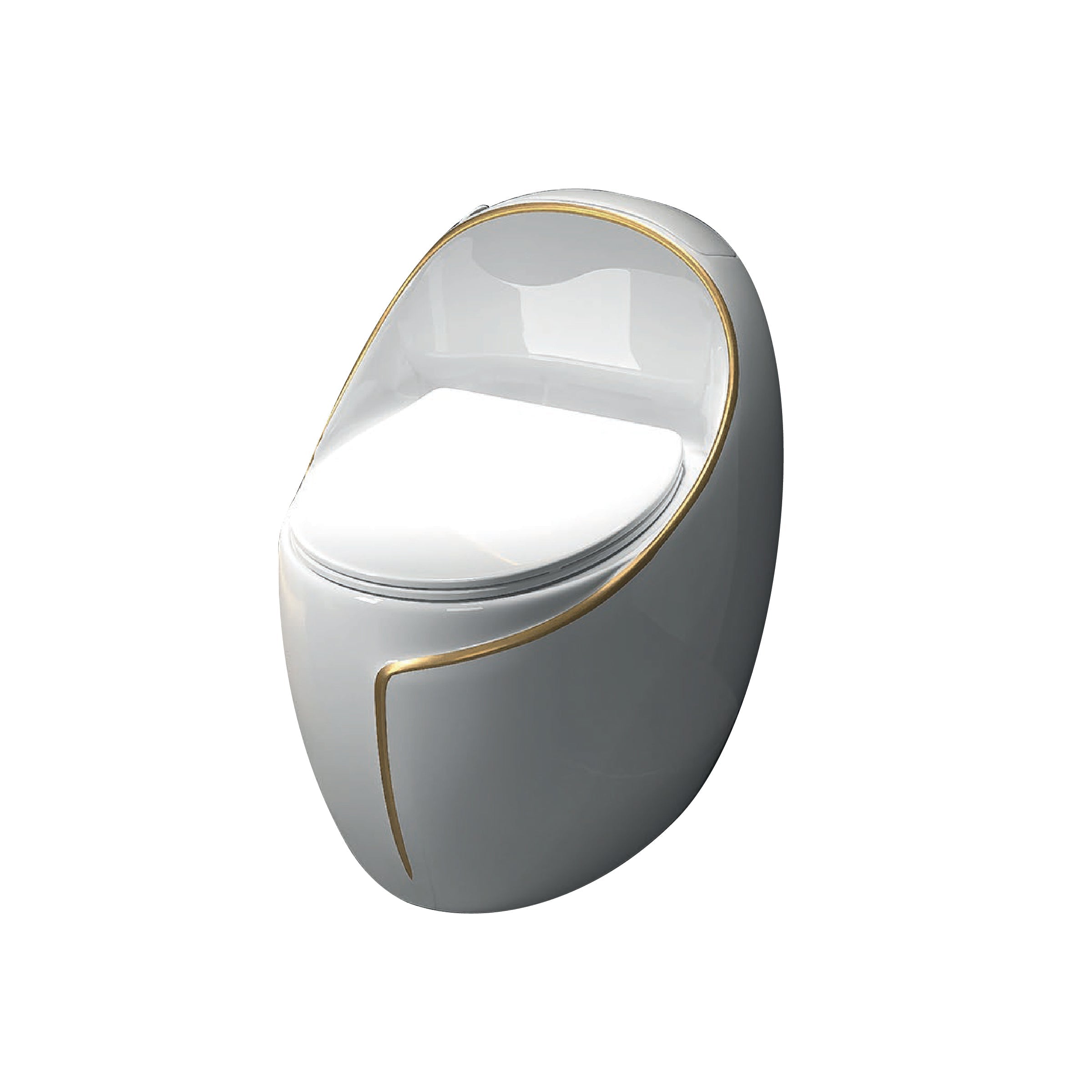 Inodoro One Piece Girasol + Tapa Asiento Y Acces. Ovalado Blanco Y Linea Dorada (640X415X640) - Fratelli Premium